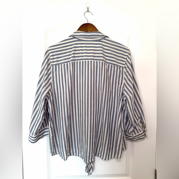 Chico's Nautical Blue Striped Poplin Tie Front Button Down Shirt Tunic Sz 3 - Picture 4 of 9